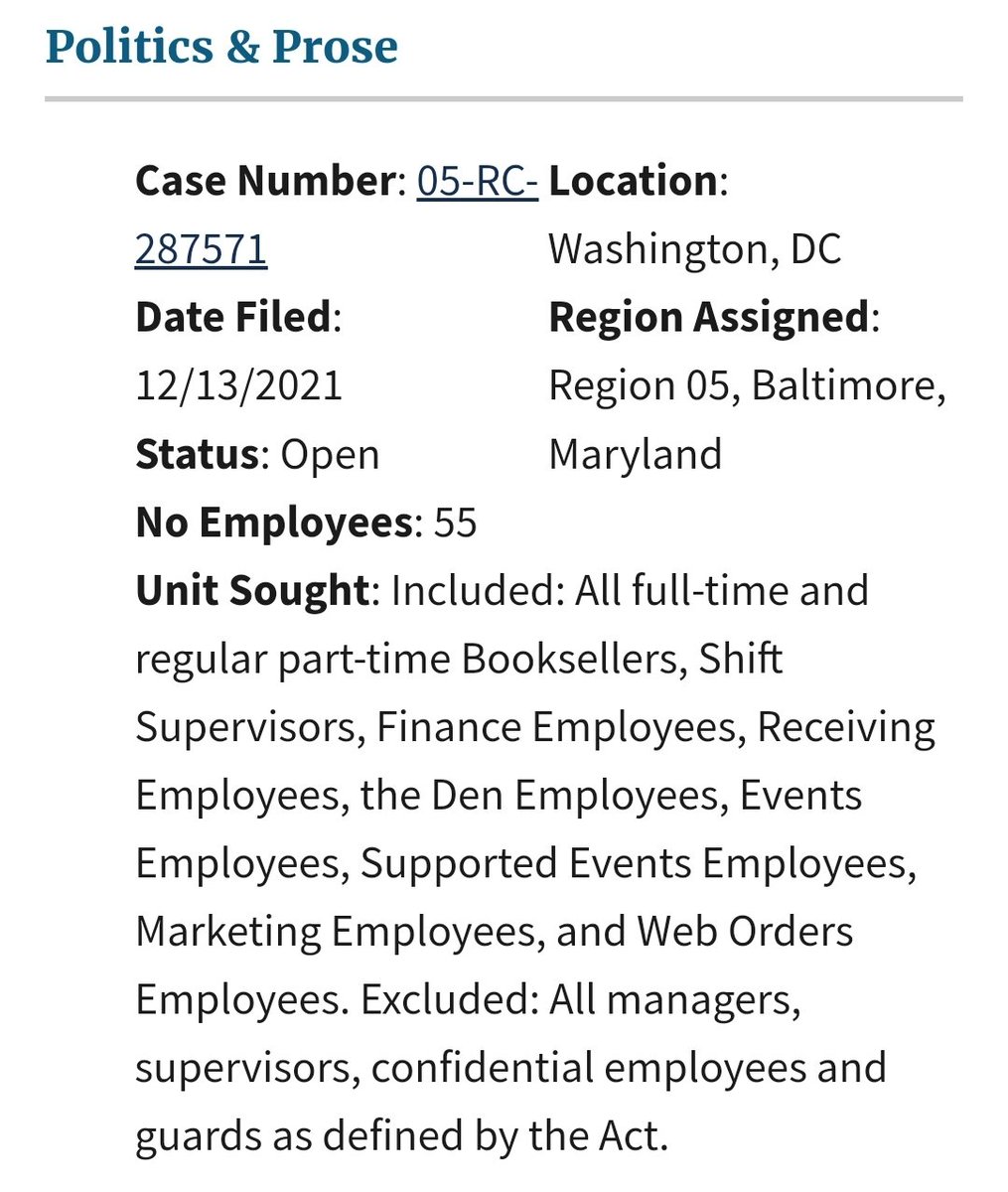 55 workers at Politics &amp; Prose, a chain of independent bookstores in Washington D.C. are unionizing with <a href="/UFCW/">UFCW</a> <a href="/UFCW400/">UFCW Local 400</a>