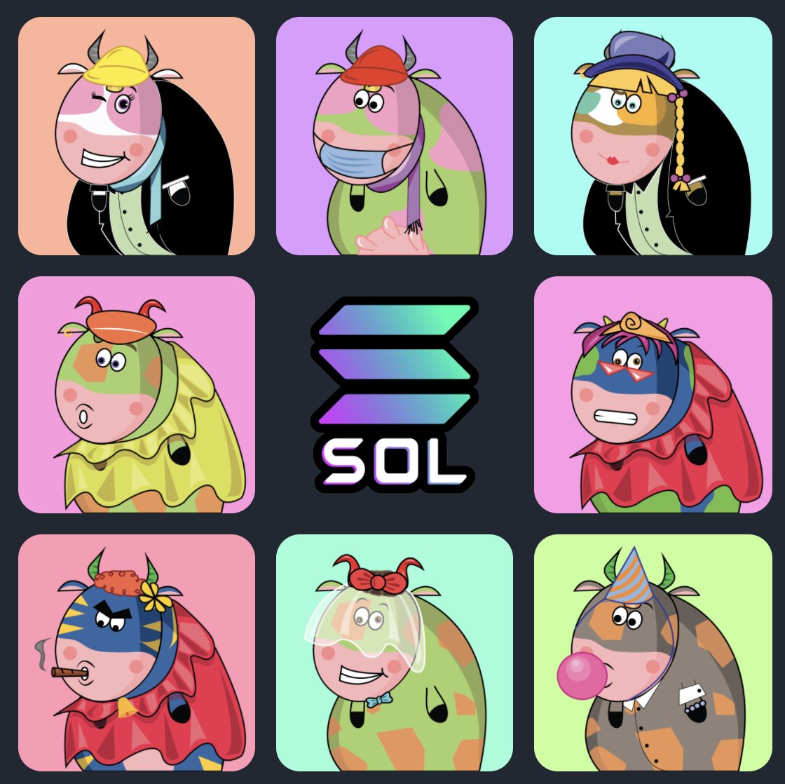 🐮  The milkiest farm is here!

<a href="/Milky_cows/">MilkyCows NFT🐮 | Phase 2</a> has an a-moo-zing 8,888 cows in their NFT collection and they are available on Solana Blockchain.

Photo credit: milkycowsnft.info

$MILK $SOL #NFT #NFTArt #NFTcollection