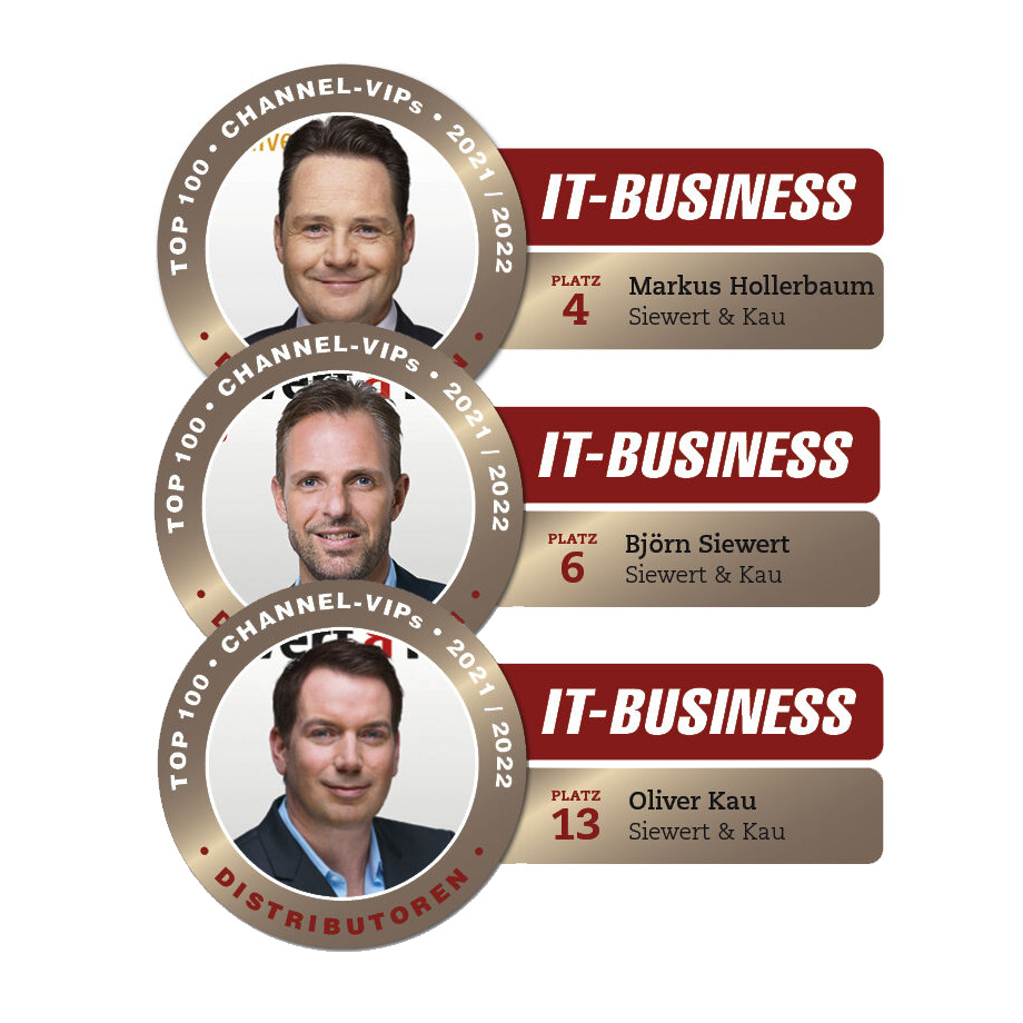 Die Leser der <a href="/itbusinessde/">IT-BUSINESS</a> haben gewählt: Bei der Wahl der 100 wichtigsten und erfolgreichsten Köpfe des IT Channels 2021 ist Siewert &amp; Kau gleich 3x dabei! Vielen Dank für alle Partner, Kunden und Wegbegleiter die für uns abgestimmt haben.

Wir freuen uns riesig!