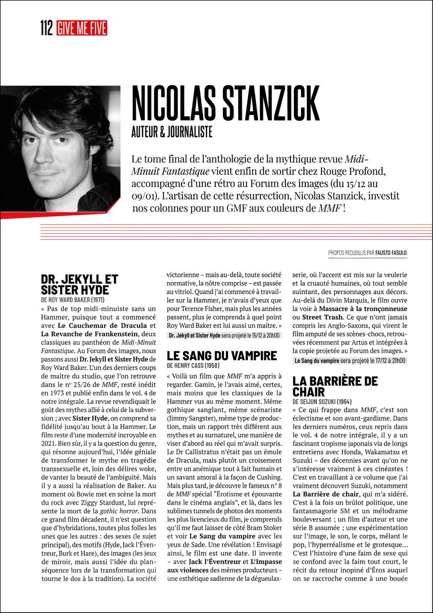 Midi_Minuit_F's tweet photo. #NicolasStanzick est l'invité de @Mad_Movies pour un top 5 midi-minuiste des films programmés au @forumdesimages à l'occasion de la sortie du vol.4 de #MidiMinuitFantastique! Un grand merci à #FaustoFasulo!
#epouvante #sixties #rougeprofond #livre #dvd #retrospective https://t.co/SiMBfFUHkh