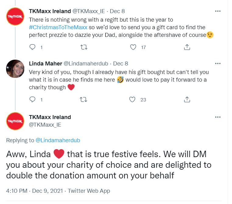 PMVTrust's tweet photo. We love this Christmas generosity from @Lindamaherdub &amp; @TKMaxx_IE 🎁Thank you for choosing to support people impacted by homelessness in Ireland this Christmas. #sharegenerously https://t.co/W38amVWPn4