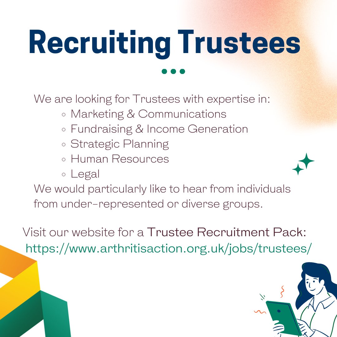 Arthritis_ACTN's tweet photo. Trustee Recruitment: We are looking for Trustees to join our Board, advising our growing organisation and supporting the delivery of our exciting new strategy. 
Visit our website for an application pack and more information: https://t.co/CXwxMhIHVJ https://t.co/rcVjn4X2SQ