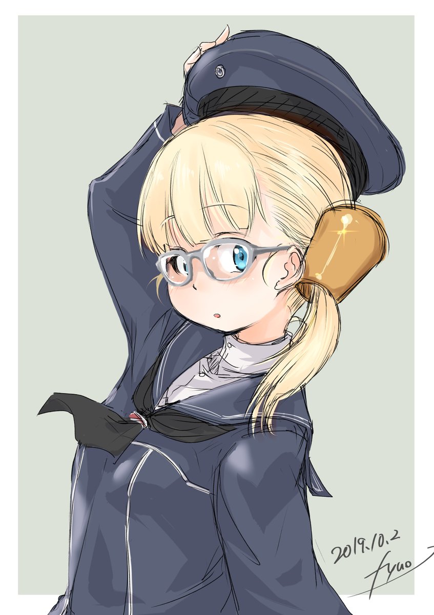 ro-500 (kancolle) 1girl solo blonde hair hat dress cosplay glasses  illustration images