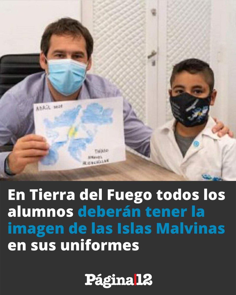 SERÁ OBLIGATORIO EN GUARDAPOLVOS Y UNIFORMES
Tierra del Fuego puso en vigencia la Ley “Thiago Nahuel”, que establece la obligatoriedad de la imagen de las Islas Malvinas en todos los uniformes escolares. El papel de un niño de 3er grado en el proyecto 👇[bit.ly/3dNivUH]