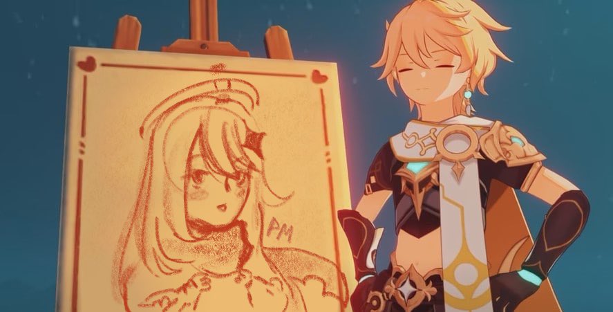 MothPredatory's tweet photo. Hi, I’m finally back. How do you like the event with Albedo? I decided to try to draw my Paimon :D https://t.co/rKwucfhOZV
