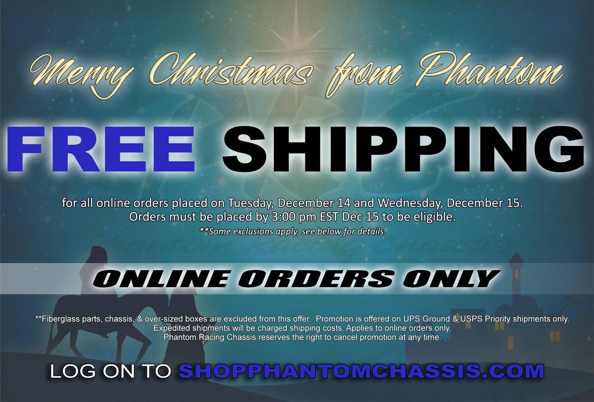 🎶 "𝐼𝓉'𝓈 𝓉𝒽𝑒 𝓂𝑜𝓈𝓉 𝓌𝑜𝓃𝒹𝑒𝓇𝒻𝓊𝓁 𝓉𝒾𝓂𝑒 𝑜𝒻 𝓉𝒽𝑒 𝓎𝑒𝒶𝓇..." 🎶

𝐅𝐑𝐄𝐄 𝐒𝐇𝐈𝐏𝐏𝐈𝐍𝐆 𝐟𝐫𝐨𝐦 𝐏𝐡𝐚𝐧𝐭𝐨𝐦!

Today and Wednesday ONLY. Save big with free shipping on all online orders. Some exclusions apply.

shopphantomchassis.com