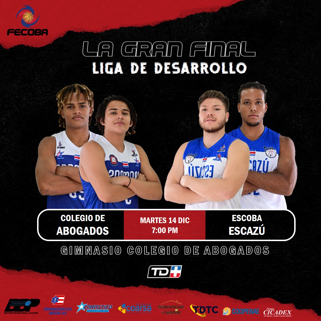 fecobacostarica's tweet photo. ¡Hoy se juega el encuentro #2 de la FInal Nacional de la Liga de Desarrollo!

7:00pm | @ColAbogadoscr  🆚 Escazú Comité de Baloncesto 

📺: @tdmas_cr 
📲: @SwishAllHoops  
🚷; No se permite ingreso de público 

#LDBM #JuntosSomosMás https://t.co/WYo5REWiVs