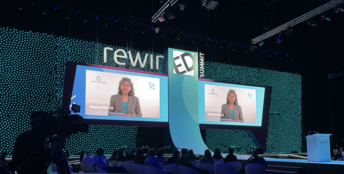 WBG_Education's tweet photo. High Level #RewirEdSummit Closing: Rewiring Priorities to Realities

A chat on the status of the global #education crisis with @JaimeSaavedra22 @SteGiannini @RobertG_Jenkins @BeckyCNN 

Opening message by @MamtaMurthi @WorldBank 

Join us here in the @RewirEd2021 Plenary Hall! https://t.co/hi7kBH18SK