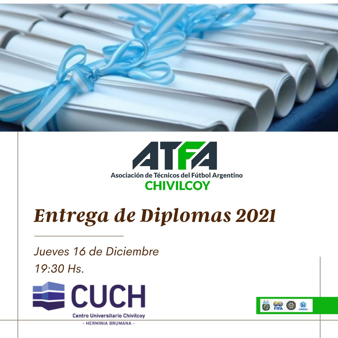 atfachivilcoy's tweet photo. ☑️ Este jueves compartiremos el acto de fin de curso y entrega de diplomas para los alumnos de primer y segundo año de ATFA CHIVILCOY
.
.
.
#atfa #atfachivilcoy #futbol #directortecnico #directortecnicofutbol #capacitacion #afa https://t.co/xOnm1dAk7j