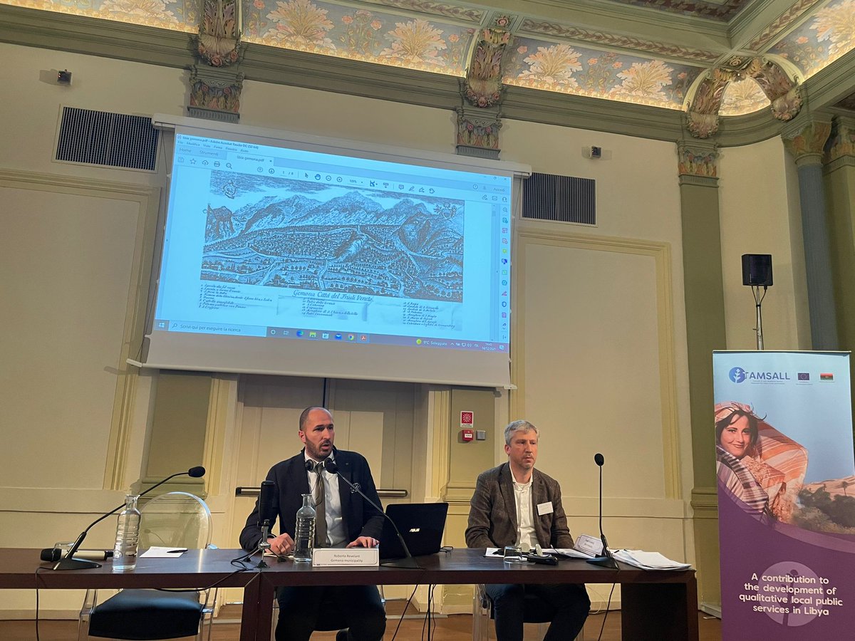 TamsallProject's tweet photo. Explaining the city's history and context, #Gemona 
del Friuli mayor, @RobertoRevelant shares how the city came to be known as the "City of Sports", with the actions they have taken serving as good practice examples for the city managers. #Libya  #trainings https://t.co/mCHIFfFOOV