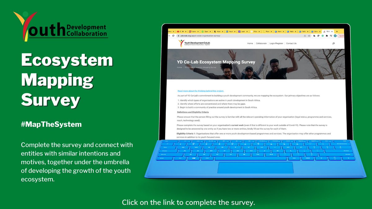 BerthaCentre's tweet photo. Understanding the Youth Development space is the first step to building an effective community &amp; identifying gaps. Complete the @YDCoLabZA #EcosystemMapping #survey to be counted &amp; become part of SA's largest growing #youth development community.

https://t.co/SKvJGjWKgr https://t.co/oV6GBMEiSx