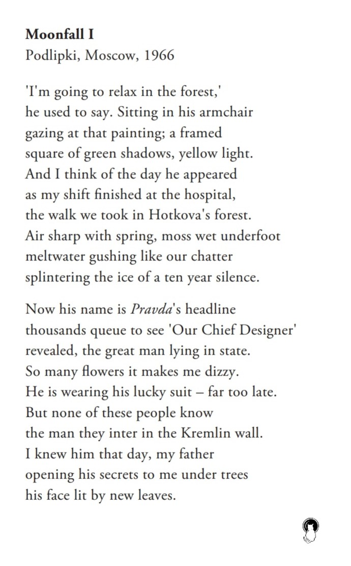 #OnThisDay in 1966, Sergei Korolev died during a routine operation. After his death, Pravda unmasked the anonymous Chief Designer and Brezhnev ordered a state funeral for him. @siobsi's #DesertMoonfire poem 'Moonfall I' is told from the perspective of his daughter, Natasha.