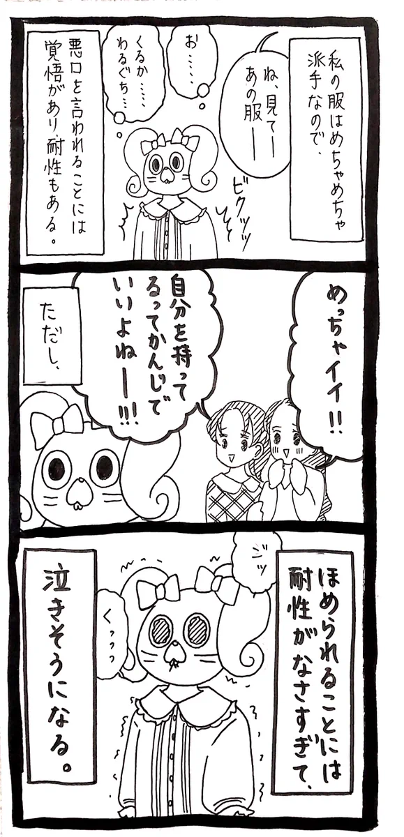 服で悪口を言われる事には慣れているけど、褒められると泣きそうなってしまう。