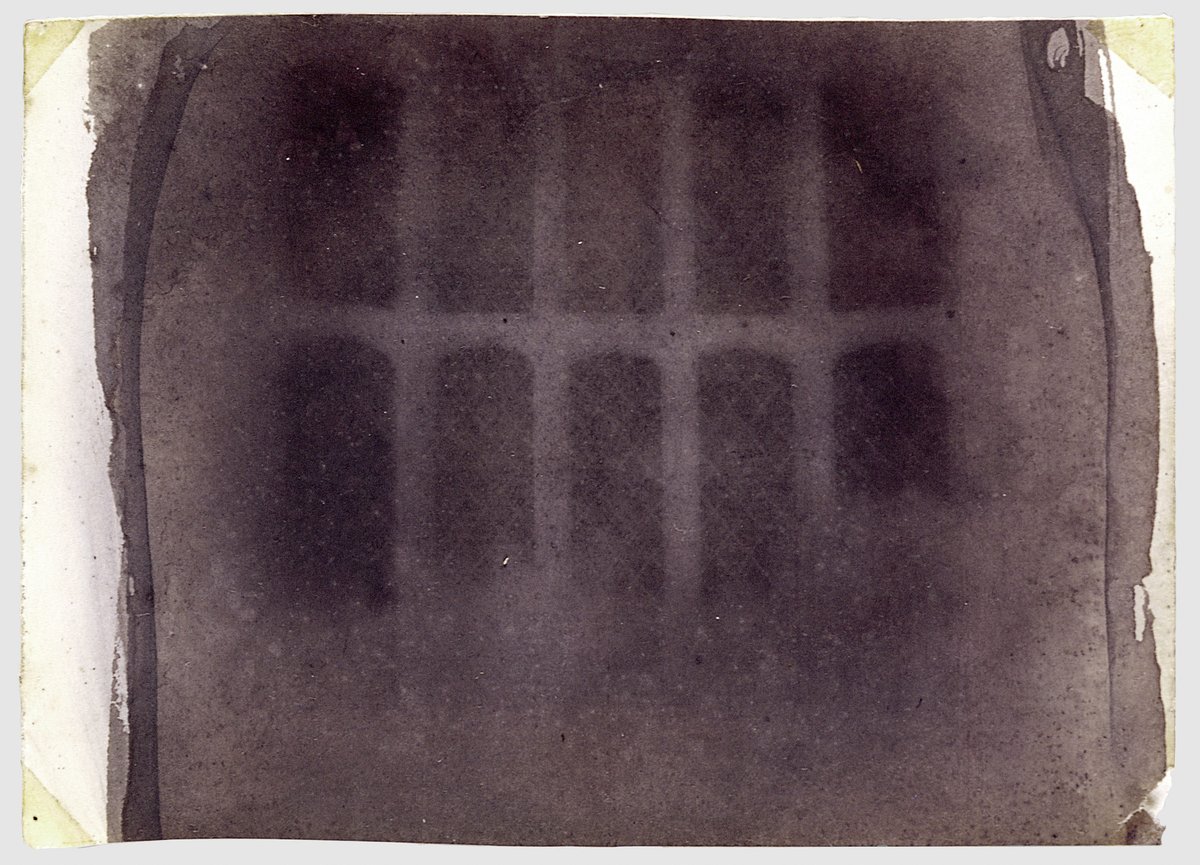 RealPreCinema's tweet photo. The August 1835 #photonegative on paper that #Talbot produced is extant and resides in the Science Museum at the NMPFT Bradford, U.K.
A digitized image of Talbots ‘Lattice Window’ photogram the way it looked in its original state, below. https://t.co/UcCzJeckXd