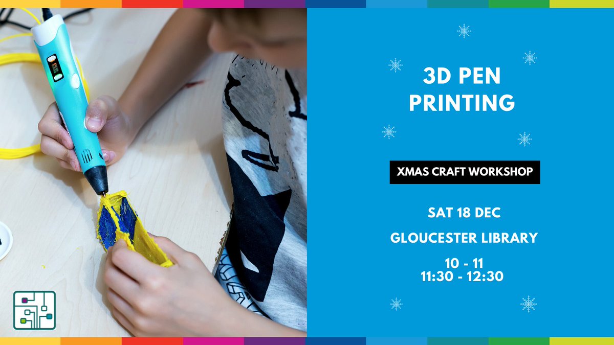 🦾 Join Gloucester's new lab for a creative Christmas workshop featuring 3D pen printing for ages 7-11. 

⭐ Come along and get involved in hand making Xmas crafts. 

⭐ Spaces &amp; materials are free but limited so please book with Gloucester Library by calling 01452 426973.
