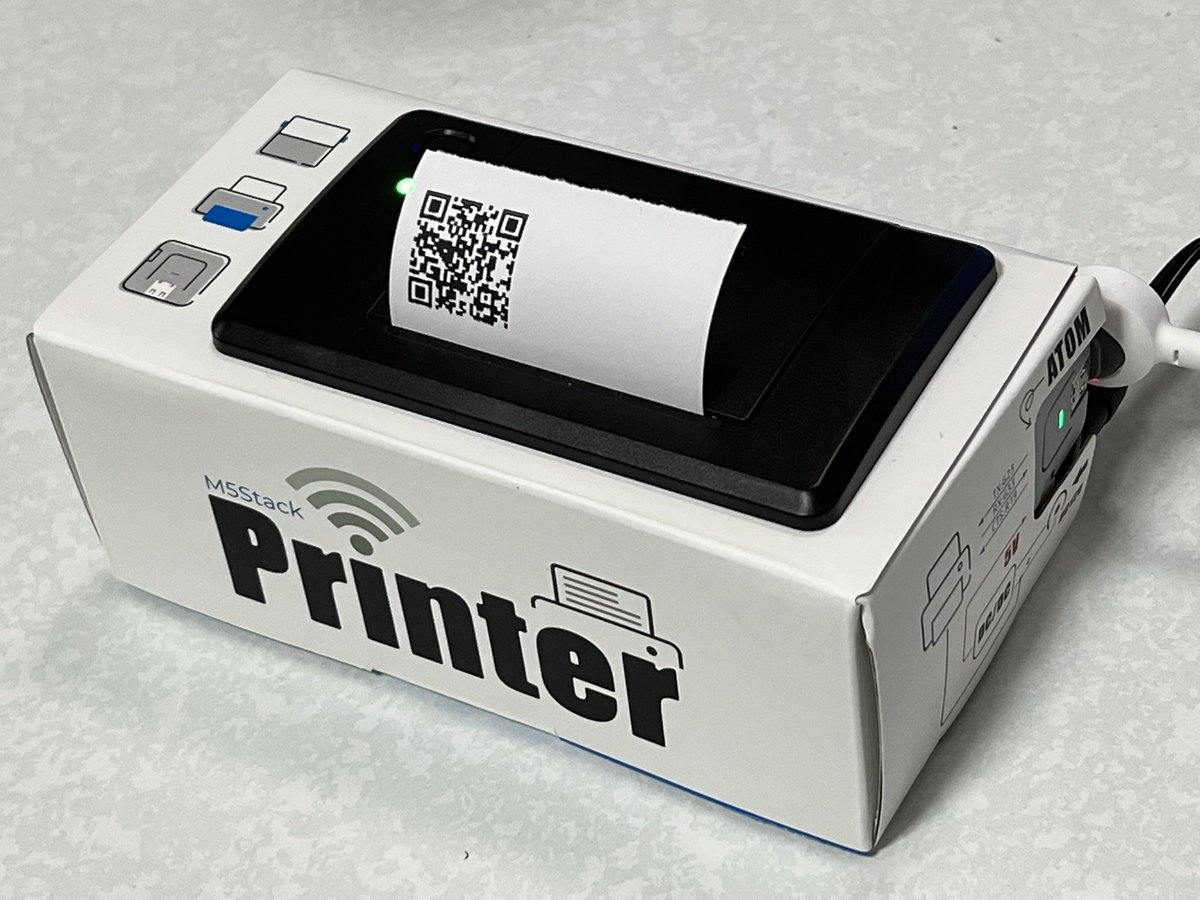 saitotetsuya's tweet photo. とりあえず自分のコードからQRコードが印刷できた。 #atomprinter #m5stack https://t.co/KDR99TSMzX