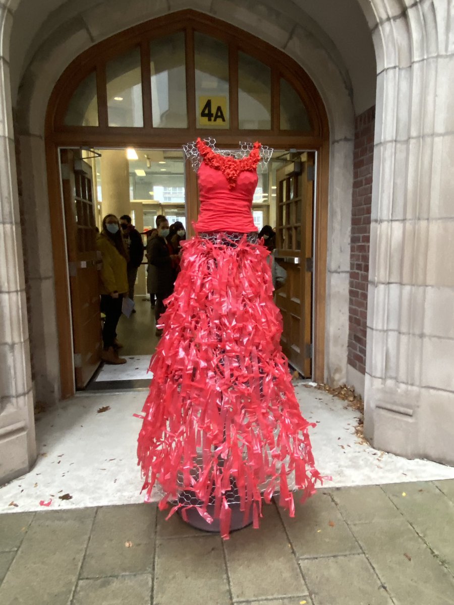 trish_boon's tweet photo. On Dec 6 we unveiled our armature which was made by the art council, top was made by the fashion club. Each NTCI student tied one red ribbon to her skirt to honour the MMIW. https://t.co/mAG1nY8rzD