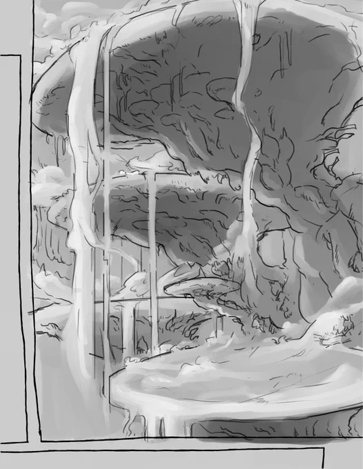リハビリで背景を描き始めたけど原作のあのなんか凄いモヤの感じが難しい…なんかいい感じのモヤブラシ的なのないかな… 