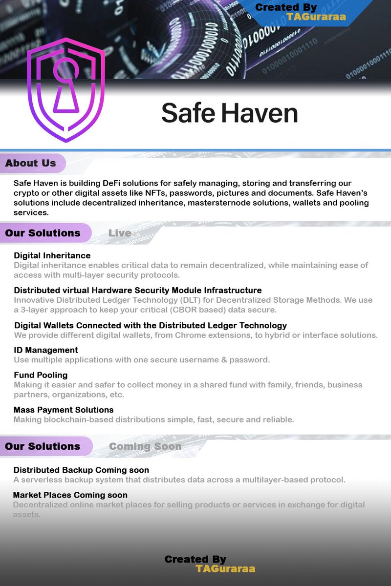TAGuraraa's tweet photo. (1/3) As promised! Hereby the promotion flyers for Safehaven. I must say 'a really great project'. View the flyers for more information. And don't forget to like and share the flyers to raise awareness and helps to extend the reach to new partners and investors 🦾 $SHA $VET $DOGE https://t.co/bmP7wdtFfo