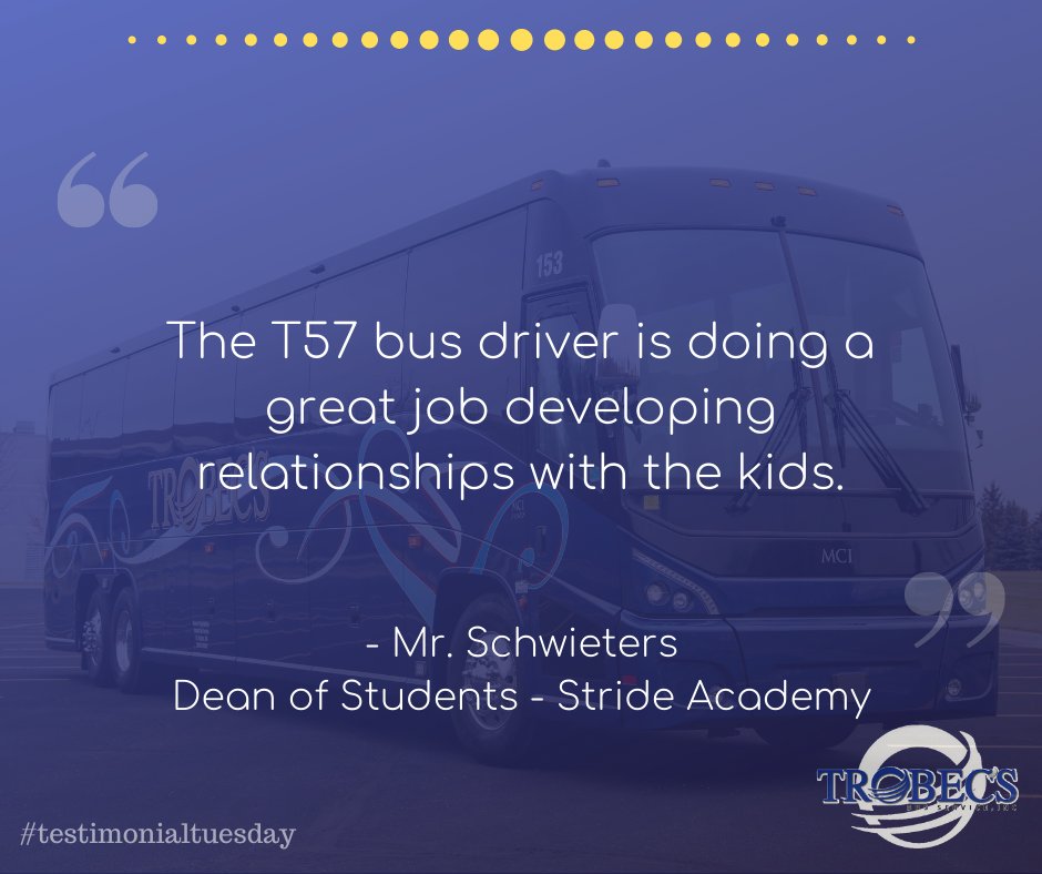 TrobecsBus's tweet photo. Shoutout to our driver Nathan H.! 👊 We love to hear that our drivers are personable and creating bonds with their passengers. These students are lucky to have you, Nathan. #TestimonialTuesday #LoveTheBus 🚌 https://t.co/XOohvTqknw