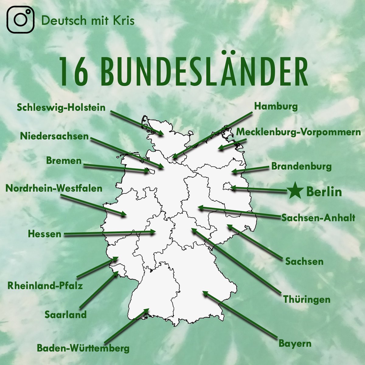 Hier sind die sechzehn Bundesländer Deutschlands! 🇩🇪

Ich war schon in 10 Bundesländern! 😍

Wie viele deutsche Bundesländer hast du besucht? 🗺️

💚 Eure Kris

. . .

#deutsch #deutschland #germany #exploregermany #learngerman #deutschlernen #langtwt