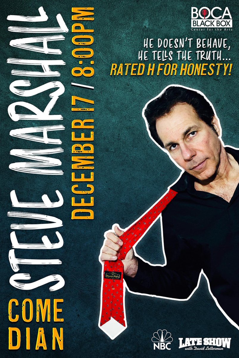 💥THIS FRIDAY NIGHT! 💥

- Friday, Dec. 17, 2021 / 8:00 PM - 

New York-based comic Steve Marshall has played all the big clubs across the country, and now he's making a stop at the Boca Black Box!

TICKETS: bocablackbox.showare.com/SteveMarshallB…