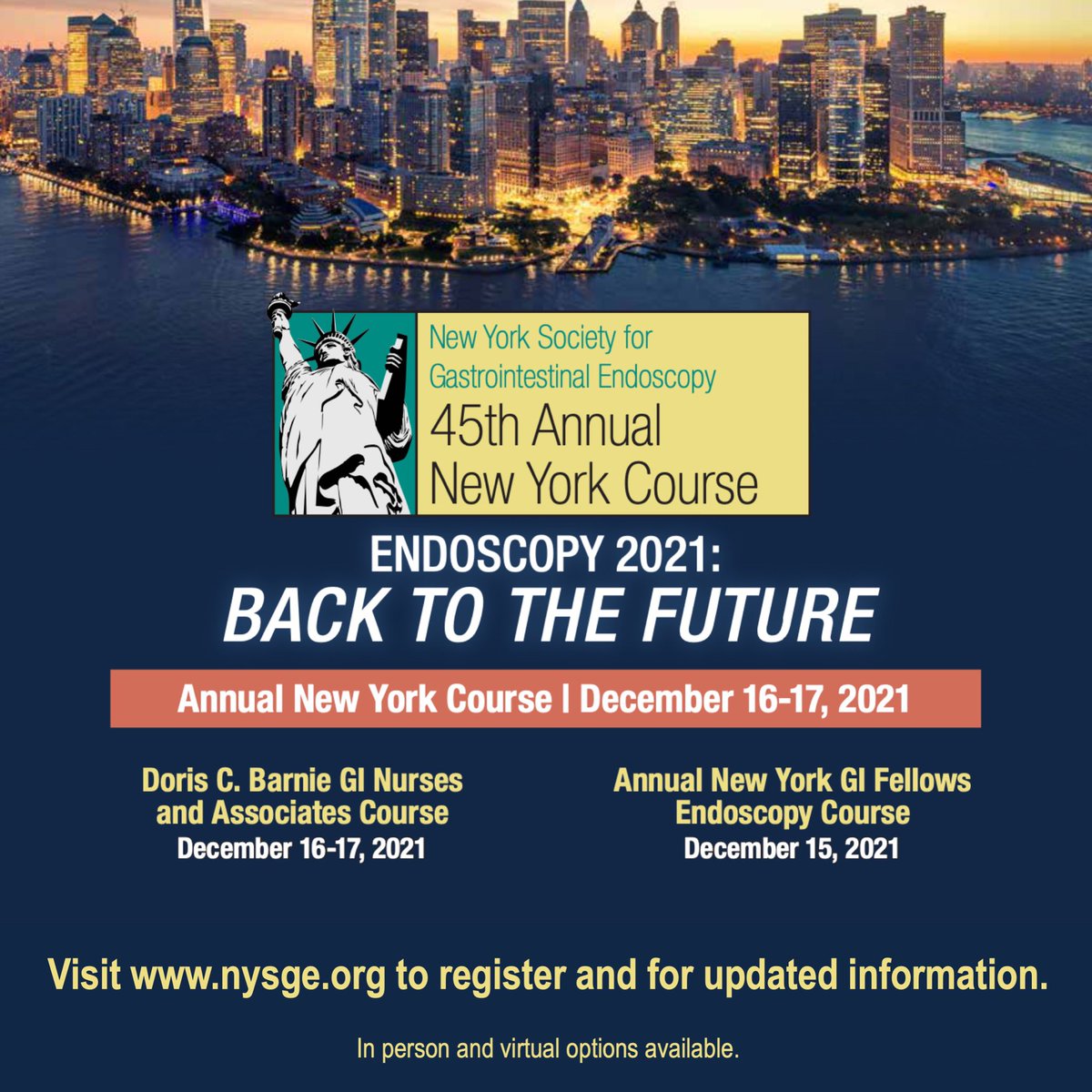 If you’re a GI or Advanced Endoscopy Fellow, come join us TOMORROW for an excellent program at the Annual NY #GIFellows Endoscopy Course, part of #NYSGE2021, Endoscopy 2021: Back To The Future!
Register at nysge.org!