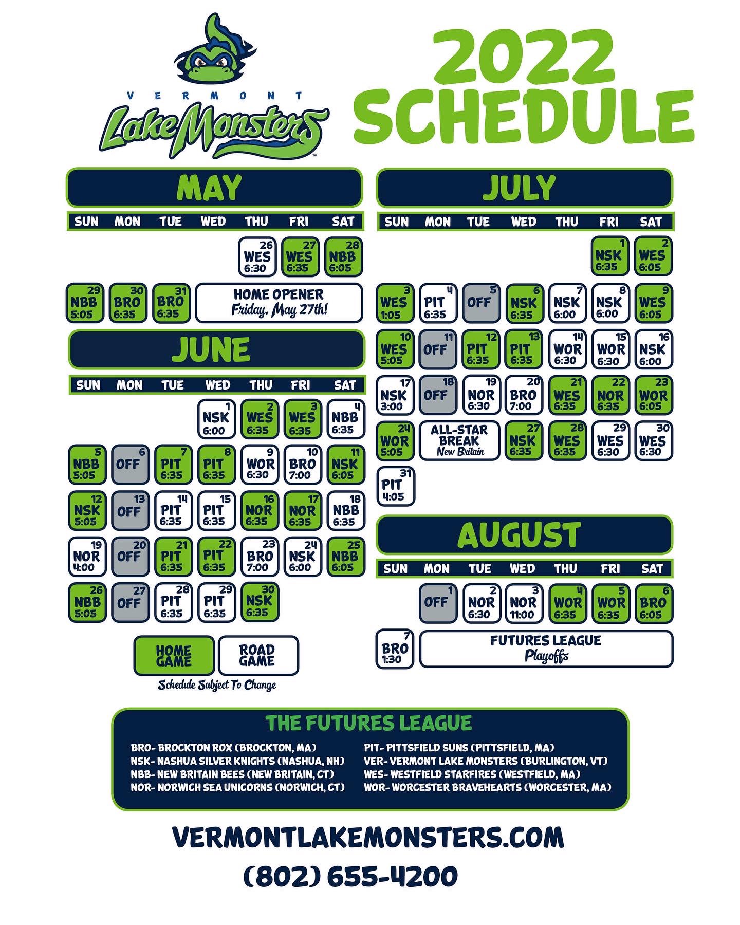 Lake Monsters Schedule 2022 Vermont Lake Monsters On Twitter: "The Lake Monsters 2022 Schedule Has  Officially Been Released!! For More Details Visit ➡️  Https://T.co/Eyqhjygi48 What Are You Looking Forward To Most This Season?  🤔 #Vtlakemonsters #Lakemonsters