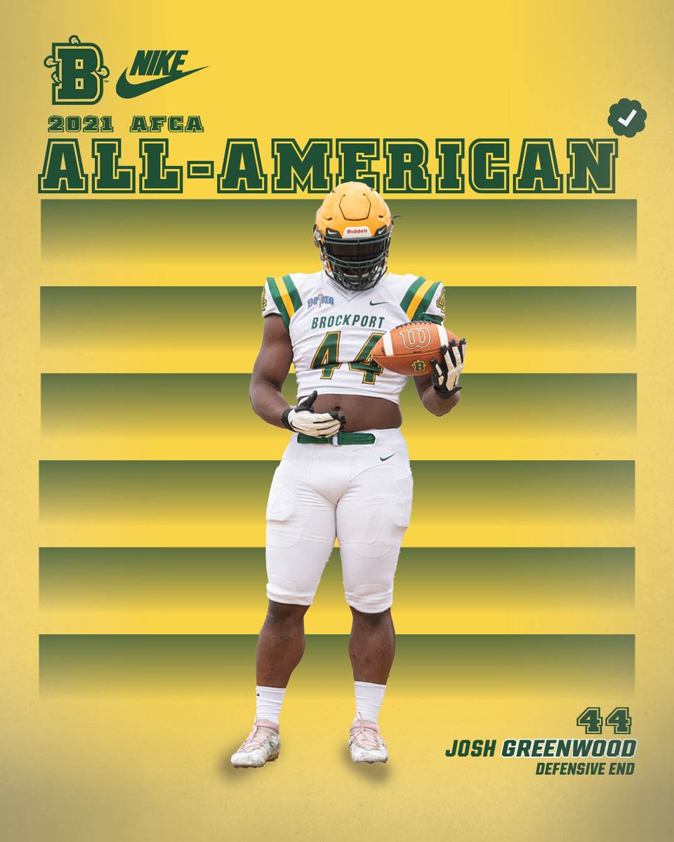 4⃣4⃣ is a verified 𝔸𝕃𝕃-𝔸𝕄𝔼ℝ𝕀ℂ𝔸ℕ ☑️

Greenwood is the lone <a href="/Empire8/">Empire 8</a> player to earn 2021 AFCA All-American honors 🇺🇸

One of only 4 defensive lineman in the country to earn first team status 💯

📰: bit.ly/3228r7y

#UndefeatedEffort | <a href="/BPort_Football/">Brockport Football</a>