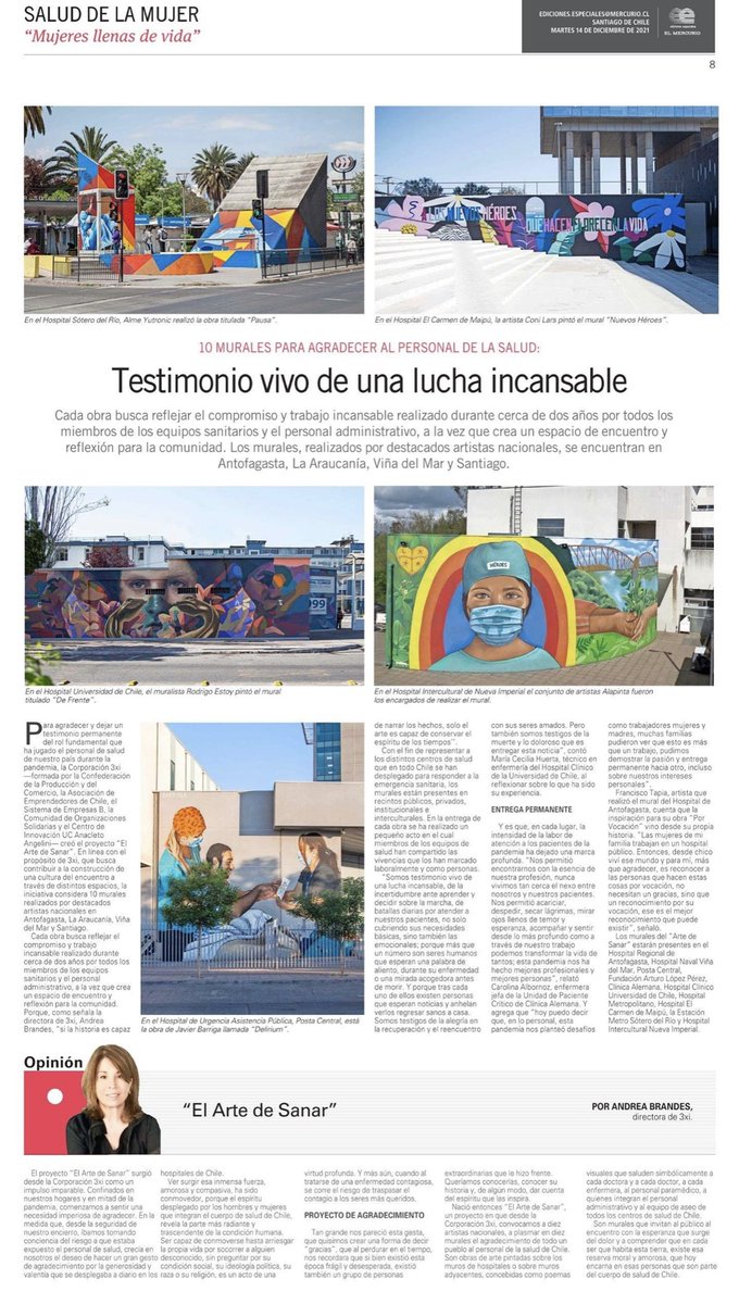 CPCchile's tweet photo. Para reflejar y agradecer el compromiso incansable del personal de la salud en los últimos años de pandemia, @3xi.cl creó el proyecto El Arte de Sanar, que incluye la realización de 10 murales en distintos hospitales de Antofagasta, La Araucanía, Viña Del Mar, y Santiago.
#3xi https://t.co/kjNHP8ua4a