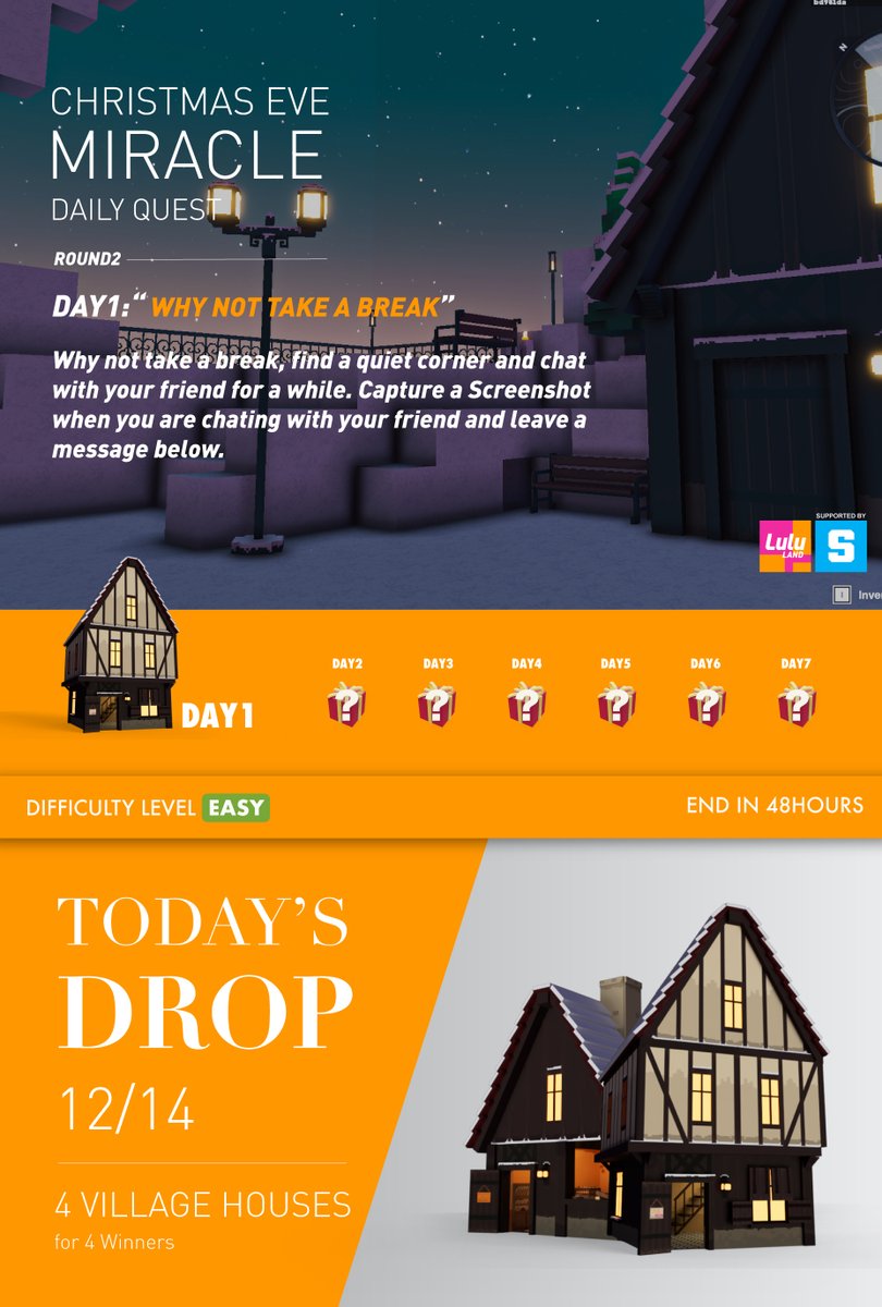 🎁LuluLand NFT GIVEAWAY🎁

ROUND2 | DAY1: FREE 4 Village houses for 4 winners(7.77 $sand)
👉 sandbox.game/en/users/lulul…
 1⃣Follow <a href="/LuluLand_World/">LuluLand World</a>
 2⃣RT &amp; Tag 3 friends
 3⃣Reply with screenshot
———
⏳48h
<a href="/TheSandboxGame/">The Sandbox</a> <a href="/borgetsebastien/">Sebastien 🏞</a> 
#SandboxGame #NFTGiveaway