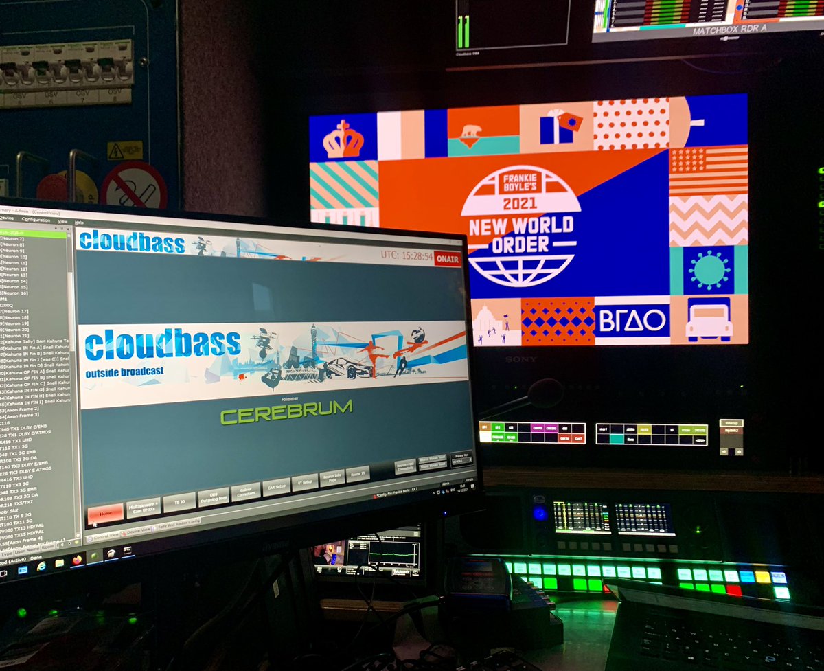 First time guaranteeing @cloudbass OB9 this week on the Xmas special of Frankie Boyle's New World Order. 

Been great fun getting to grips with the world of IP video, Axon Neurons and Cerebrum.

#broadcast #outsidebroadcast #ST2110