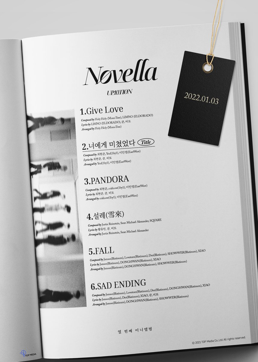 UP10TION's tweet photo. UP10TION 10th MINI ALBUM [Novella] TRACKLIST

#업텐션 #UP10TION #Novella #너에게미쳤었다 https://t.co/TQuffTNacF