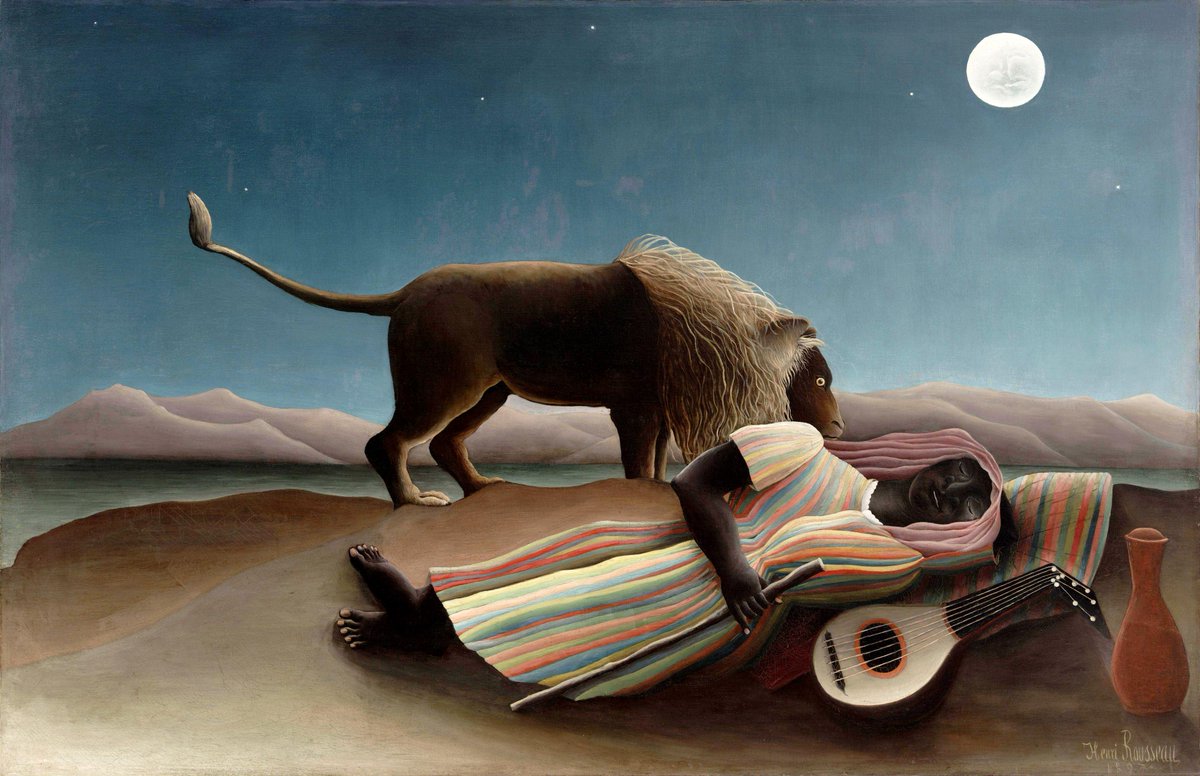 artrousseau's tweet photo. The Sleeping Gypsy, 1897 #henrirousseau #naïveart https://t.co/3UvVDhxcV7