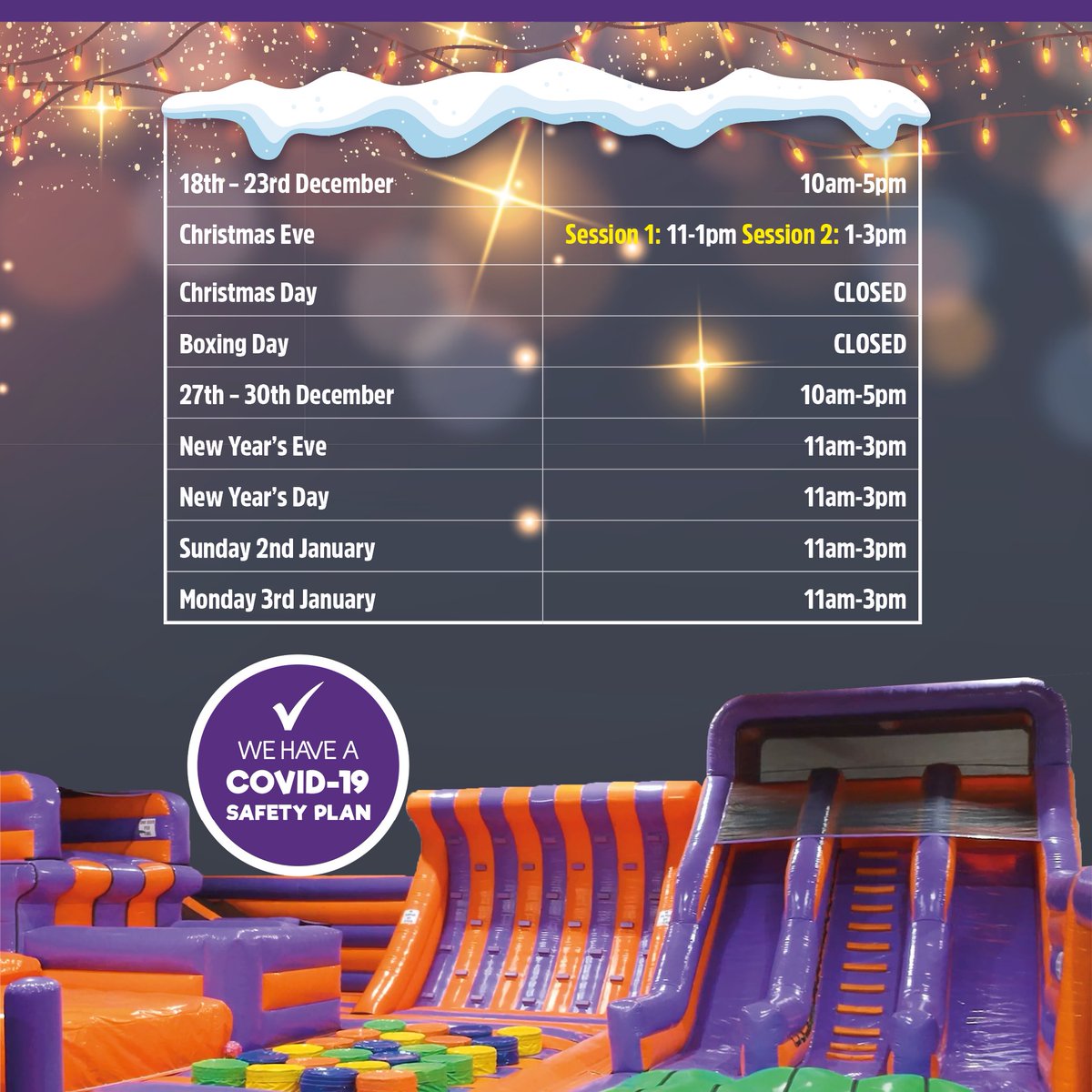 We've had a few people asking what our Christmas opening times will be. Here they are (I think I've got it right 😱). Look forward to seeing you all over the holidays. We'll continue to keep you and our staff as safe as possible 🎅 💜 #Chester