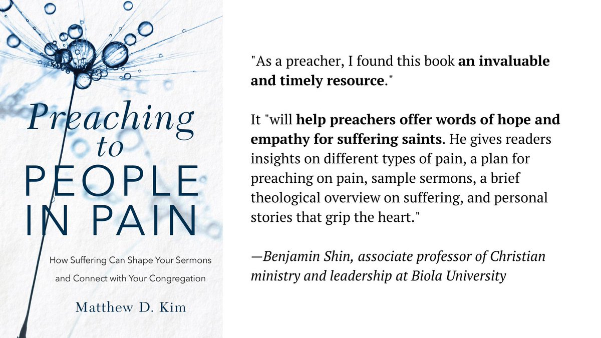 CTmagazine's tweet image. Congratulations to @matthewdkim, winner of @CTmagazine's Church &amp;amp; Pastoral Leadership Book of the Year for "Preaching to People in Pain: How Suffering Can Shape Your Sermons and Connect with Your Congregation" @BakerAcademic

See all the winners here: christianitytoday.com/ct/2022/januar…