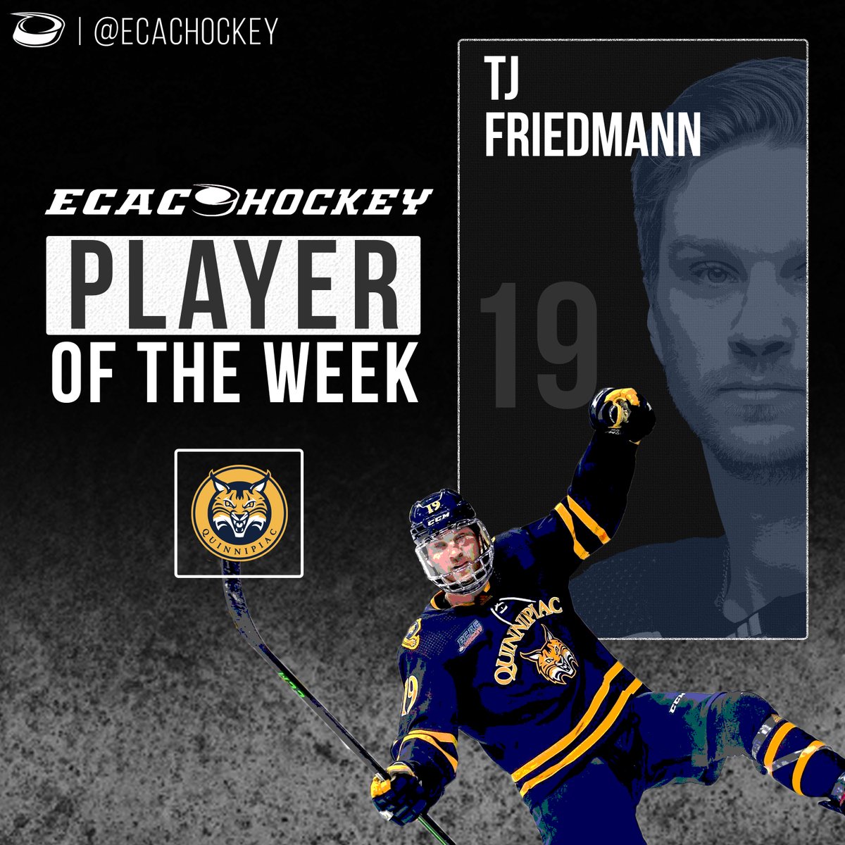 PLAYER OF THE WEEK 🏅

TJ Friedmann led all #ECACHockey skaters with 4️⃣ points this weekend, helping <a href="/QU_MIH/">Quinnipiac Men's Ice Hockey</a> extend their unbeaten streak to 1️⃣3️⃣ straight with a sweep over LIU.