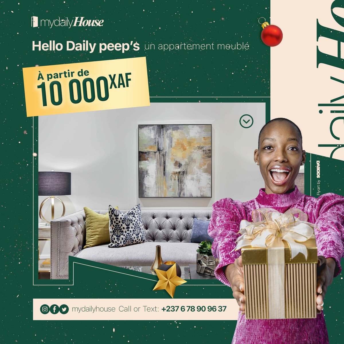 MyDailyHouse's tweet image. Daily Peepss 🤩🤩,

C’est le temps de l’avant ! 
Qui dit temps de l’avant dit cadeau 🎁.
Pendant la dizaine de jours avant Noël, nous vous offrons des logements tout confort à 10 000 fcfa/jours 🙀🤯.

#Mydailyhouse #Douala #Voyage #Trip #Noel #Friends #AppartementMeublé #Booking
