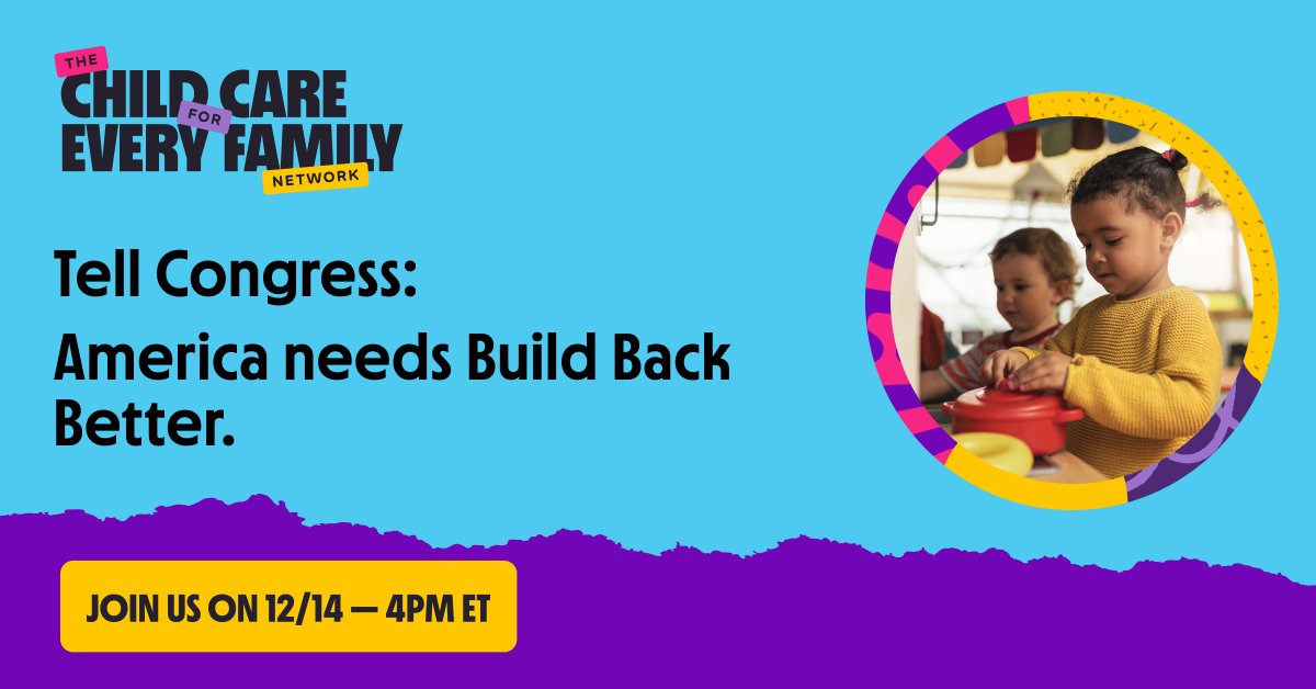 #Childcare isn't working. Providers, often WoC, are underpaid &amp; overworked; parents struggle to find &amp; afford high-quality care. Join @cc4efn at 4 pm ET/1 pm PT TODAY to tell Congress to support parents and child care workers and pass #BuildBackBetter! childcareforeveryfamily.org/rally-for-buil…