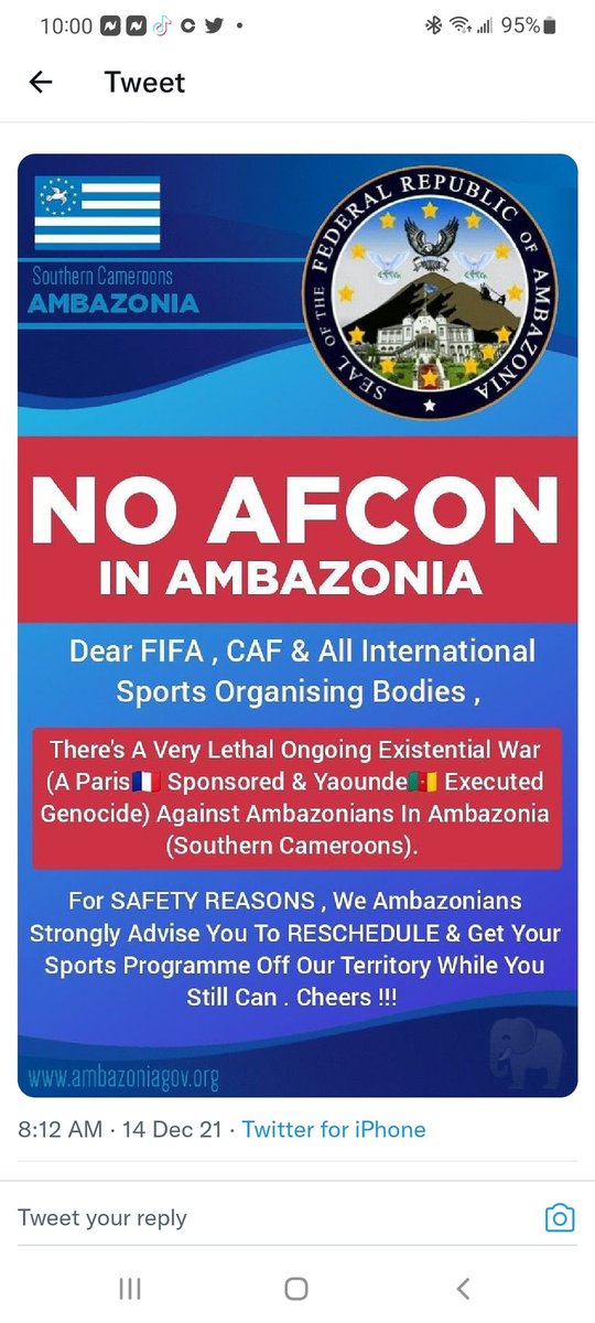 <a href="/FIFAcom/">FIFA</a> <a href="/DrTedros/">Tedros Adhanom Ghebreyesus</a> <a href="/TedrosforWHO/">Drtedros4WHO</a> <a href="/themichaelowen/">Michael Owen</a> <a href="/motsepe_patrice/">patrice motsepe</a> <a href="/Julius_S_Malema/">Julius Sello Malema</a> <a href="/ProfPLOLumumba/">PLO Lumumba</a> <a href="/AugustinSengho2/">Augustin Senghor</a> @AYahy_ffrim <a href="/caf_online_FR/">CAF - FR</a> <a href="/SouleimanWaberi/">webber613</a> #NoFootball in war zone#StopCAF in SouthernCameroons/Ambazonia. STOP  FrenchCameroun&amp;France genocide in Ambazonia
