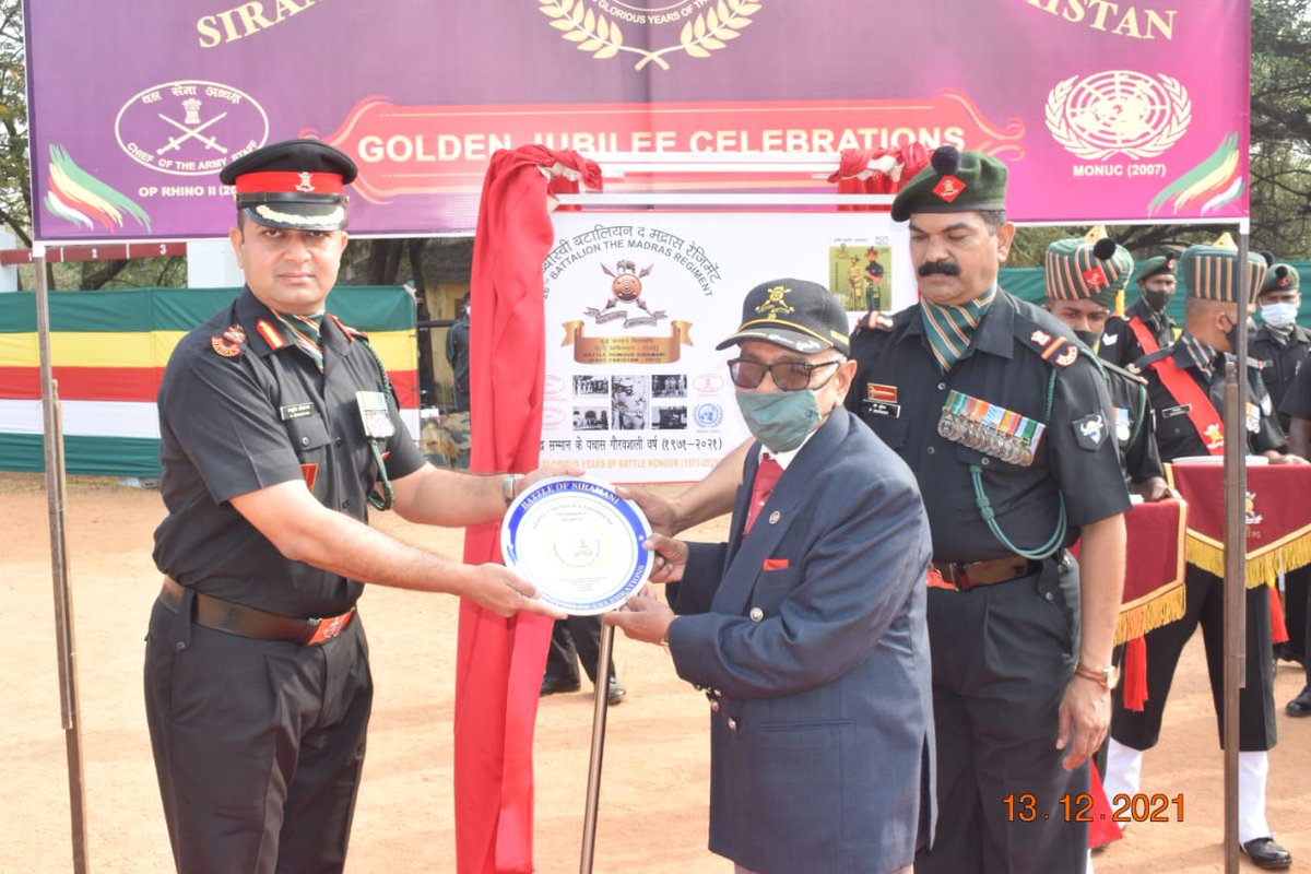 IaSouthern's tweet photo. 26 MADRAS Battalion #BisonDivision celebrated Golden Jubilee of Battle Honour #Siramani and Theatre Honour East Pakistan. Commemorative events included homage to bravehearts and
felicitations of war widows and veterans.
#SwarnimVijayVarsh https://t.co/m9FruHTf2d