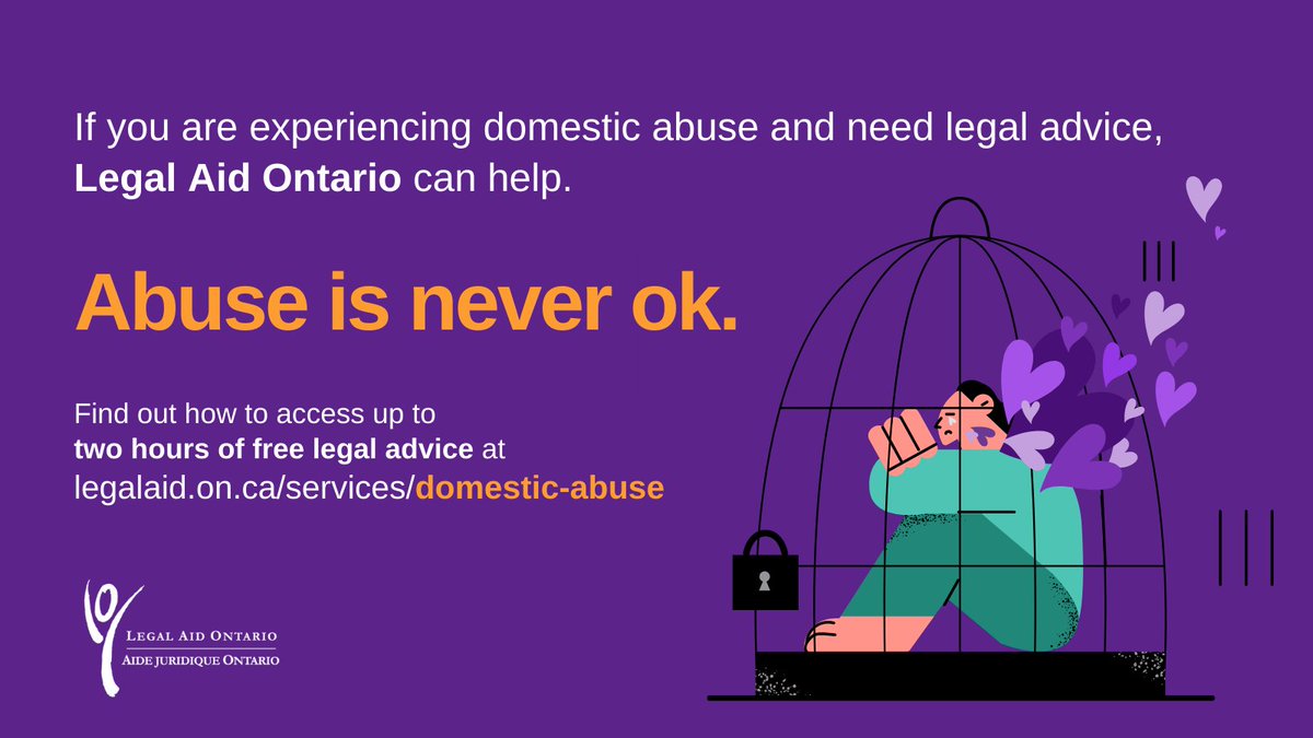 LegalAidOntario's tweet photo. Abuse is never ok. Legal Aid Ontario can help.
#domesticabuse #16Days #DVservices #LAO https://t.co/wJTSvp6wJg
