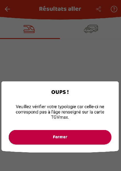 22deuk's tweet photo. @ouisncf Je suis née en décembre et aurait 26 ans cette année. Je vais donc entrer dans la catégorie "Adulte" (+26 ans).
Votre app m'empêche de réserver un train après la date de mon anniversaire. Auriez-vous oublié de prévoir ce cas de figure dans le dev de l'app ?? https://t.co/eULCY9zFqF