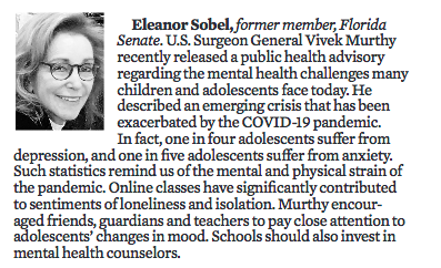 I was published this week in the <a href="/SunSentinel/">South Florida Sun Sentinel</a> 100 Opinion print this week. When will we finally adequately address the mental health needs of our youth? #SF100
