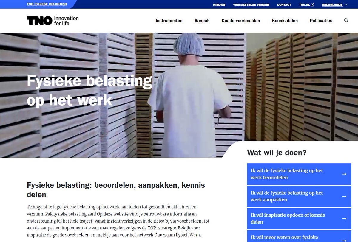 Omdat zelfs stilzitten kan zorgen voor gezondheidsklachten, is fysieke belasting vanzelfsprekend onderdeel van elke RI&amp;E.

Bekijk het vernieuwde fysiekebelasting.tno.nl voor kennis en tools om fysieke belasting te beoordelen én aan te pakken!