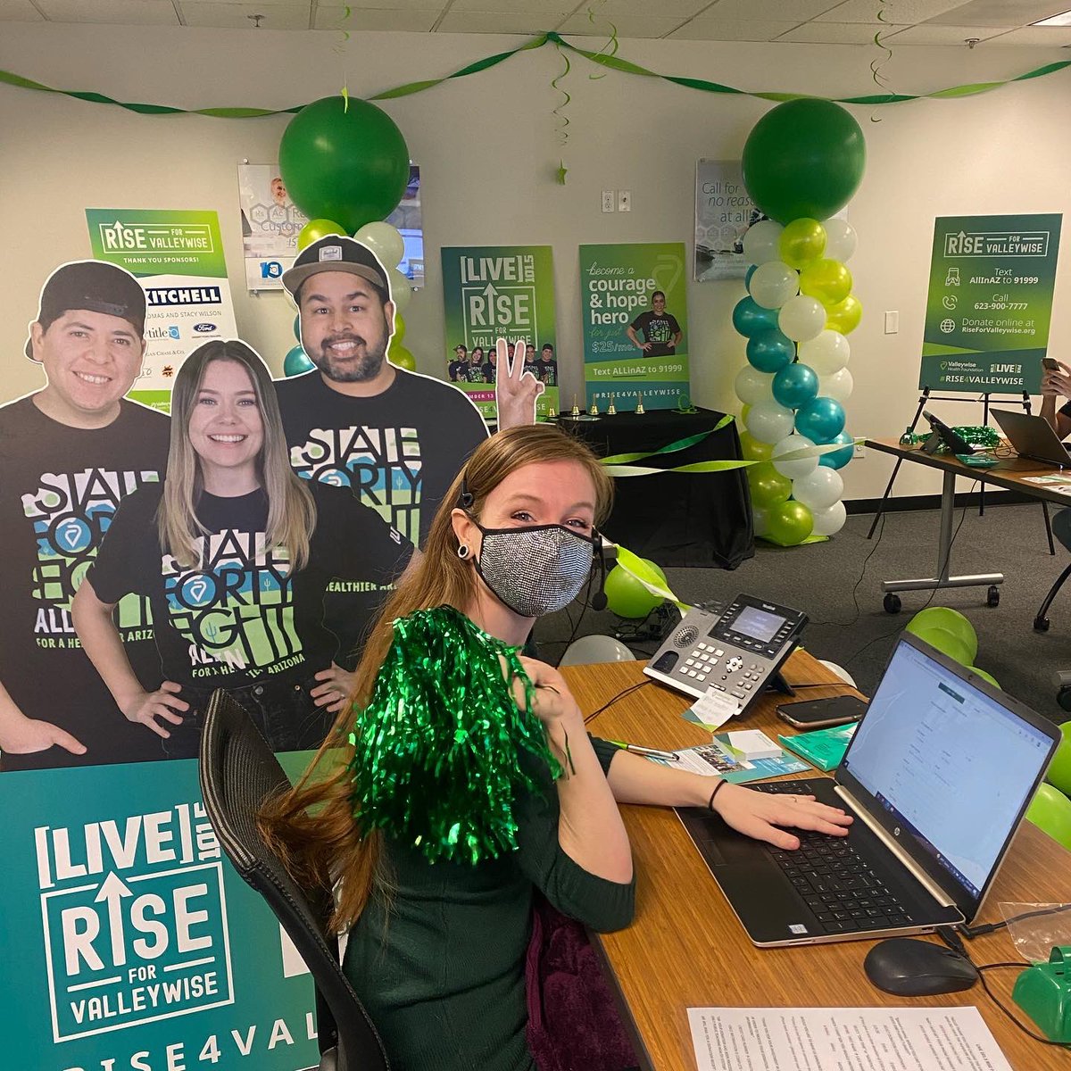 ValleywiseHthF's tweet photo. We 💚 our RISE for Valleywise volunteers!

We’re ready to take your calls! Donate today for our @live1015phoenix RISE for Valleywise.

• Call 623-900-7777
• Text ALLINAZ to 91999
• Give online at https://t.co/av1Qux1W7I

#RISE4VALLEYWISE #ALLINAZ https://t.co/CQLiU54UU3