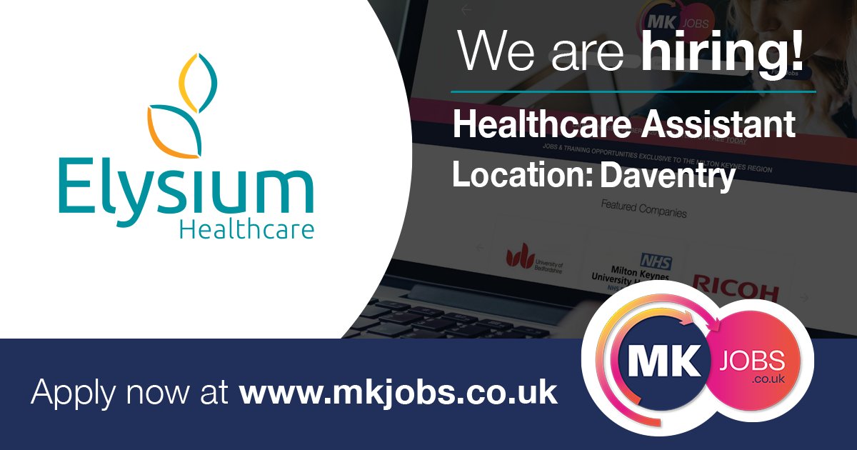 Elysium Healthcare are looking for a new 'Healthcare Assistant'.

You will also get a £1000 bonus when starting!

If you would like to work with them, click here to apply! -&gt; mkjobs.co.uk/.../healthcare…