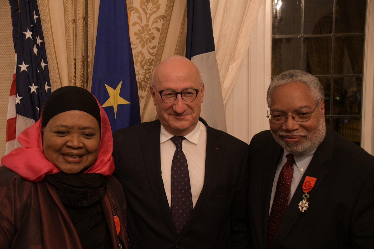 SmithsonianSec's tweet photo. I'm humbled to be honored by France's Legion of Honour and grateful to do so alongside long-time friend and colleague Kinshasha Holman Conwill, who I worked with from @NMAAHC's early days. The French embassy and ambassador Philippe Etienne have been valued partners for years. https://t.co/uMHDsyQplc