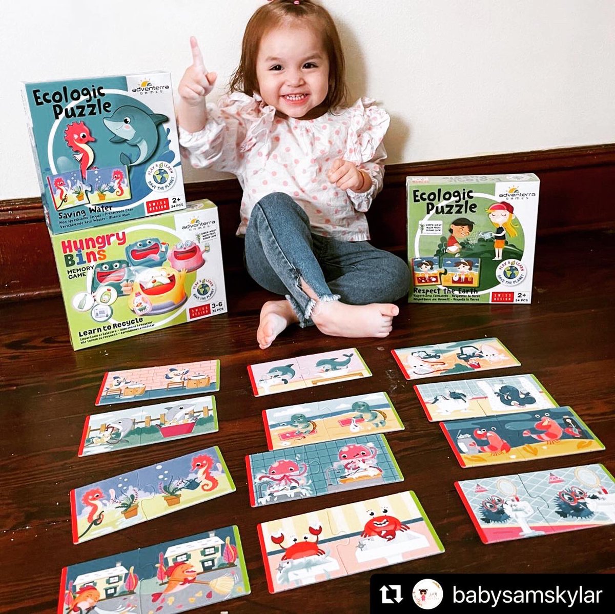 A big thanks to Instagram influencer (babysamskylar) 🤩🎁👏🏻 for playing our fun Ecologic Puzzles and Hungry Bins Memory Game! Shop all our educational eco games &amp; puzzles for kids of all ages at amazon.com/adventerra 
.
. . . .  
#Repost 🥰💯🙏🏻🙏🏻