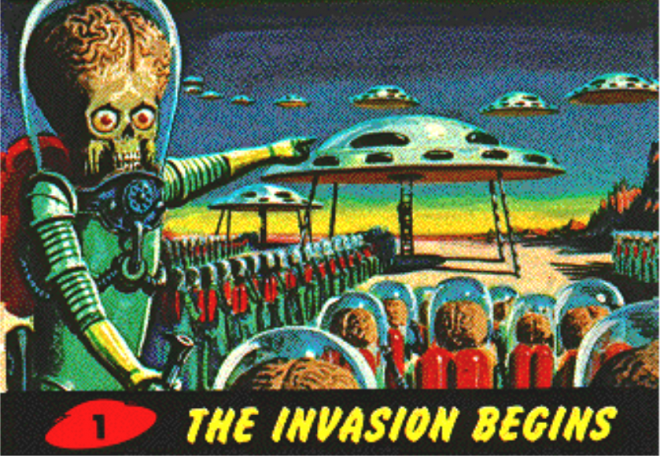 hitRECordJoe's tweet photo. Tim Burton's MARS ATTACKS! just celebrated its 25th anniversary. 👽🛸

What you may not know is the movie was inspired by a set of trading cards released by Topps in 1962. https://t.co/AOcieN6ctt